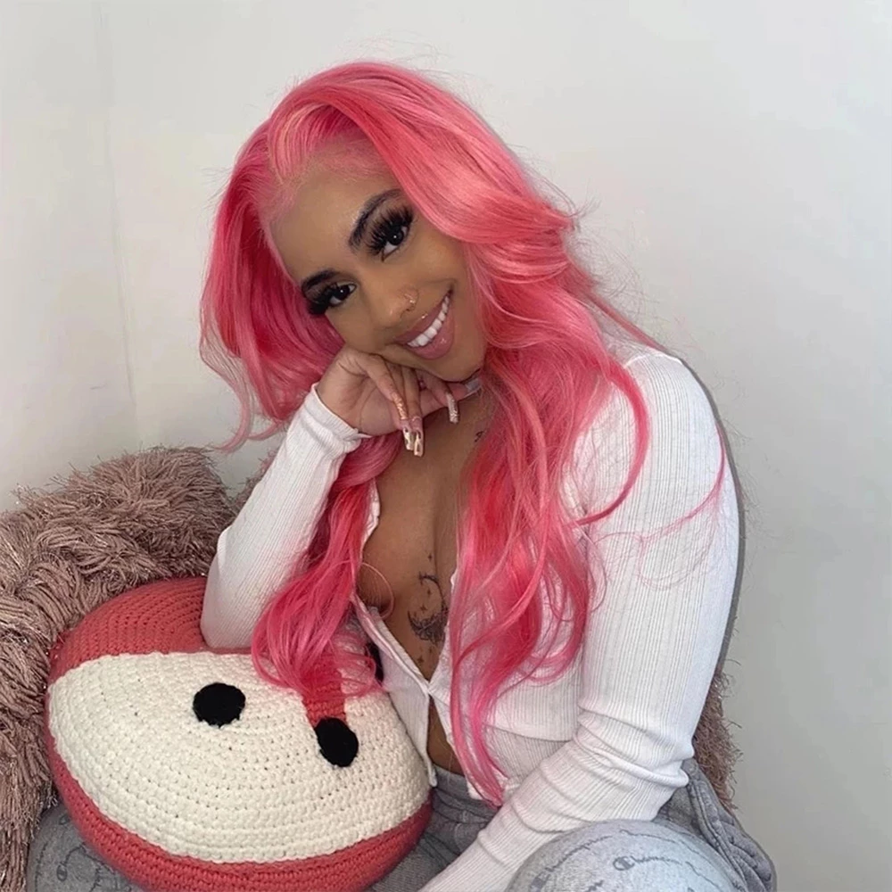 Colored Light Pink Body Wave Lace Front Wigs Human Hair For Women