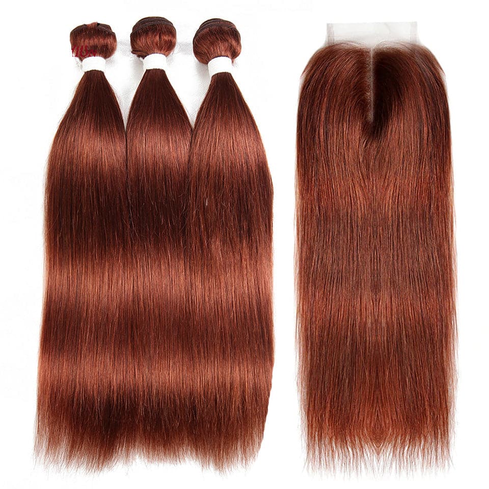 color #33 Straight Hair 3 Bundles With Closure 4x4 pre-Colored 100% virgin human hair