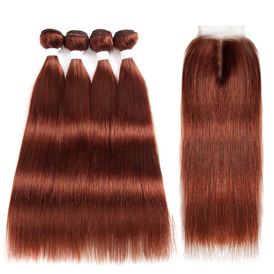 lumiere color #33 Straight Hair 4 Bundles With 4x4 Lace Closure Pre Colored human hair