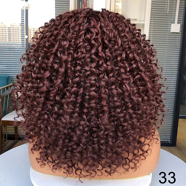 #33 Marrom Bouncy Curly Curto Bob Wig 13x1x4 T Part Lace Front Wigs for Women 180% Density Nature Hair Black Headgear with Clips 