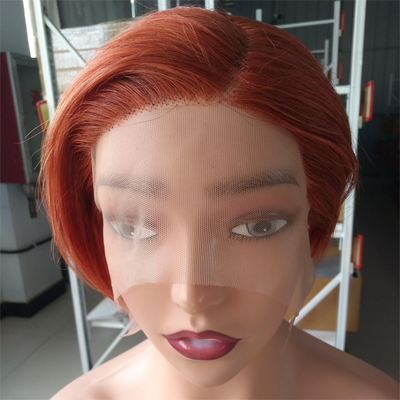 #33 ginger 13x1 HD-Lace Front Pre-Plucked Short Pixie Cut Bob Classy Swoop Bang Wig Keshona