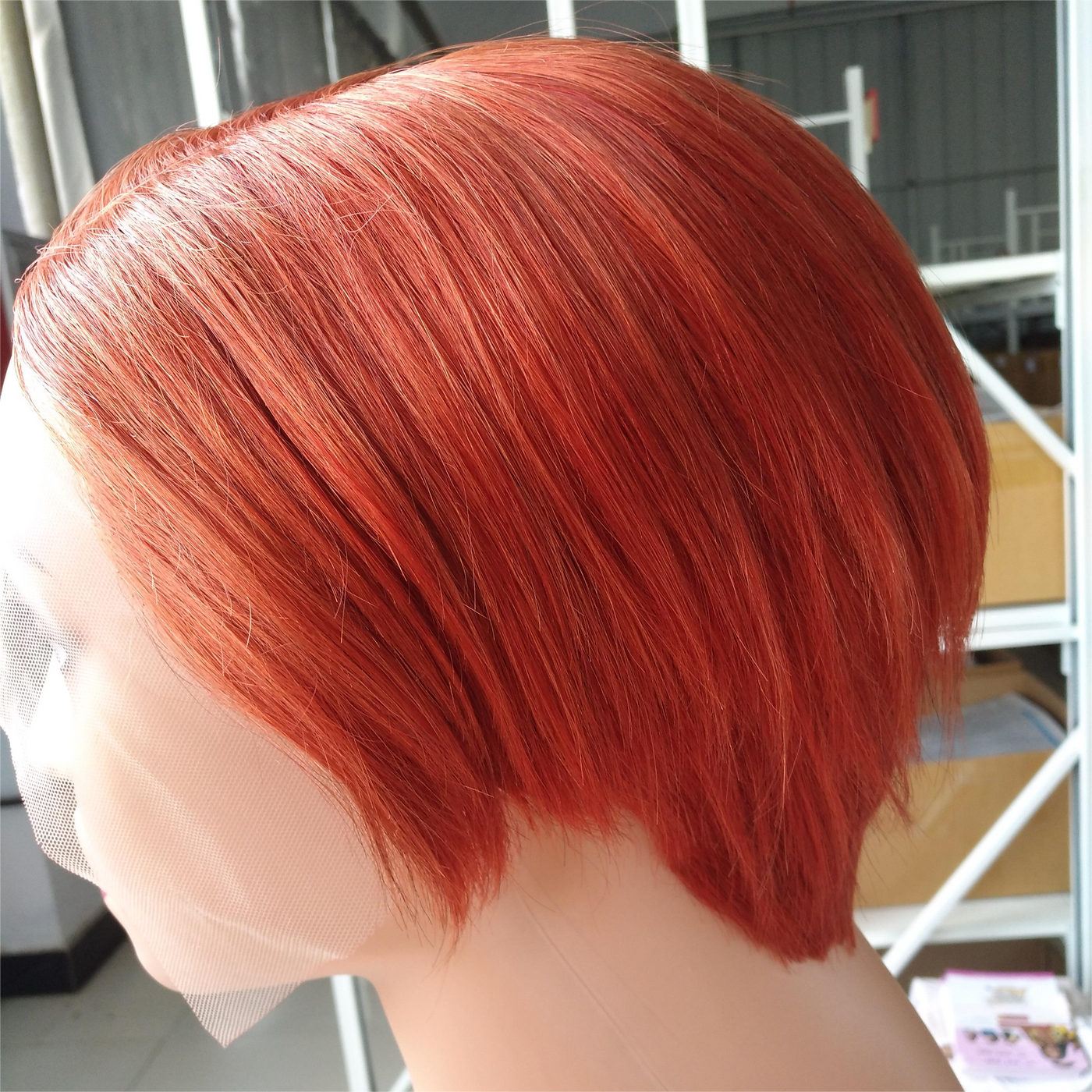 #33 ginger 13x1 HD-Lace Front Pre-Plucked Short Pixie Cut Bob Classy Swoop Bang Wig Keshona