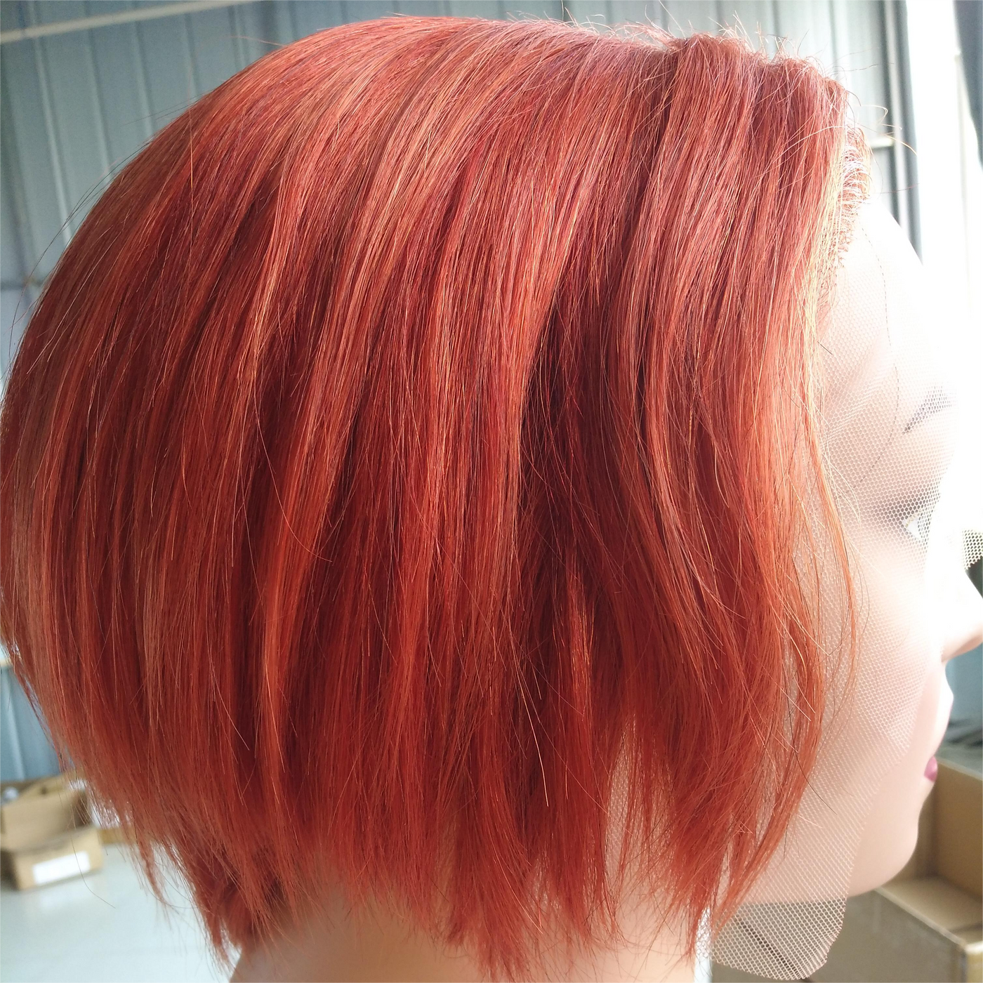 #33 gingembre 13x1 HD-Lace Front pré-plumé court Pixie Cut Bob chic Swoop Bang perruque Keshona 