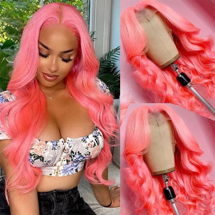 Cheveux humains colorés de perruques d'avant de dentelle de vague de corps rose clair pour des femmes 