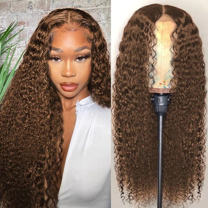 Chocolate Brown Kinky Curly 4x4/5x5/13x4 Lace Clolsure/Frontal 150%/180% Density Wig for Women Pre Plucked