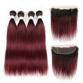 lumiere 1B/99J Ombre Straight Hair 4 Bundles With 13x4 Lace Frontal Pre Colored Ear To Ear