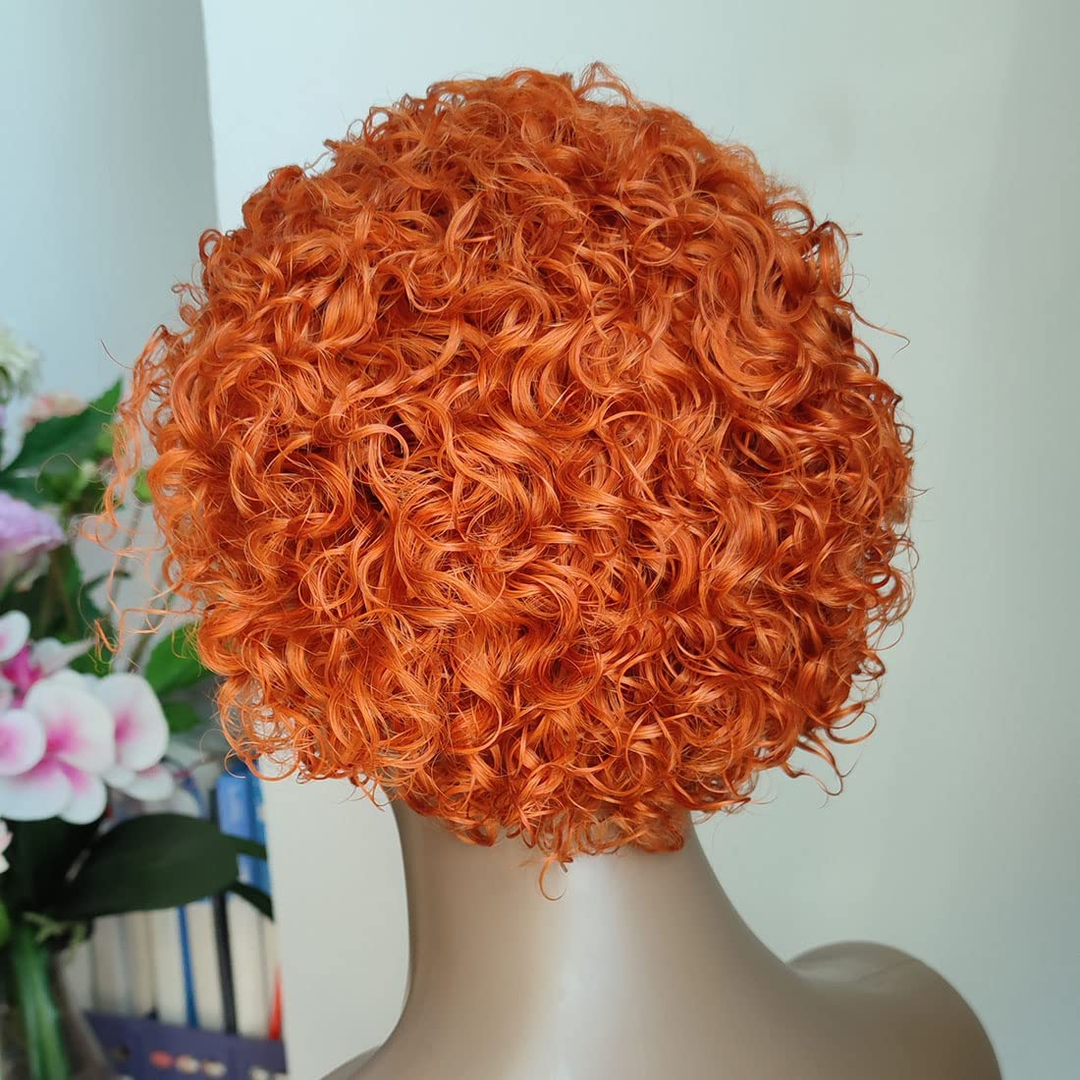 # 350 Ginger Color Short Curly bob Pixie Cut 13 × 1 Lace Frontal Virgin Perruques de cheveux humains pour les femmes noires 