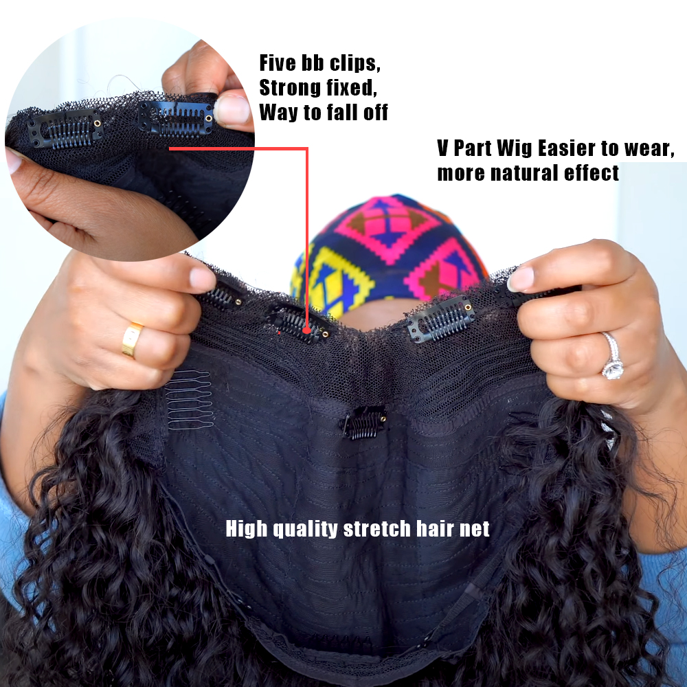 Nouveau V Part Kinky Curly Upgrade No Leave Out Brésilien Remy Glueless Perruques de cheveux humains pour les femmes 