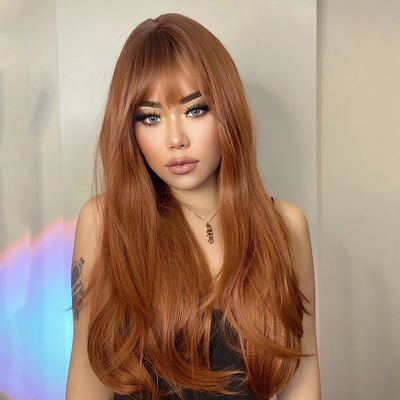 Straight Hair #30 Brown Machine Made None Lace Front Wig With Bangs Virgin Human Hair Wigs