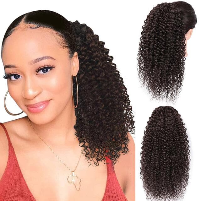 #2 Color Afro Curly Wrap Around Ponytail Human Hair Extensions