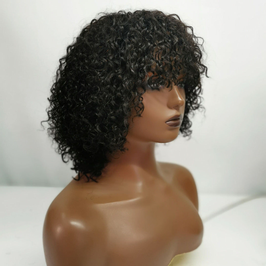 Court Curly Bob Pixie Cut Perruques Aucun Lace Perruques de cheveux humains pour les femmes 