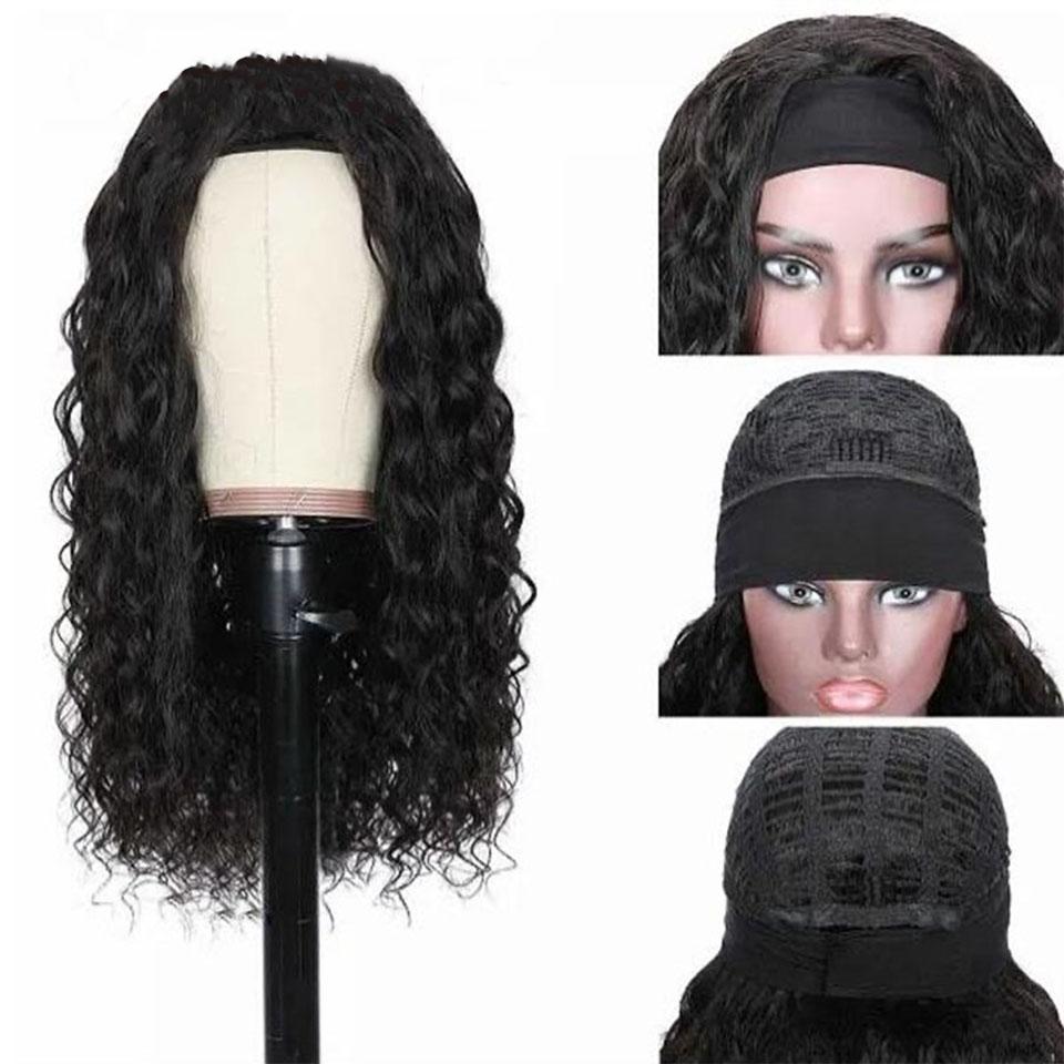 Loose Deep Human Hair Headband Wigs Machine Made Wig Natural Color None Lace