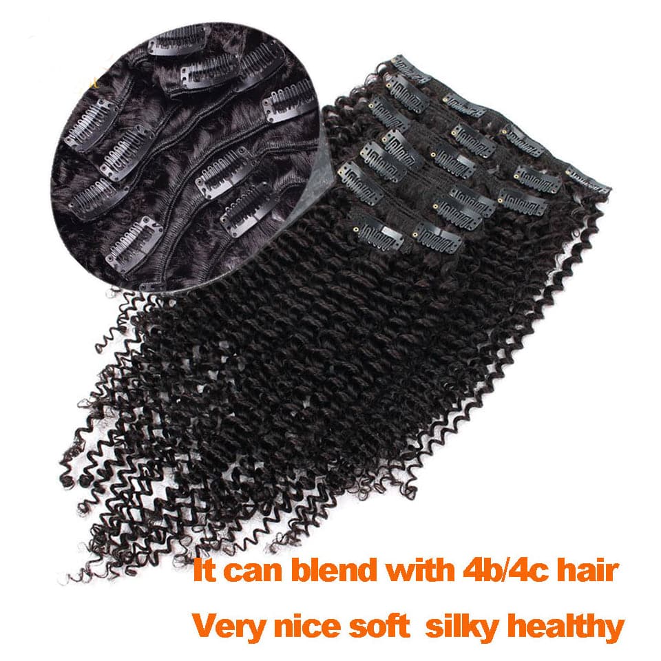 Afro Curly Clip In Human Hair Extensions Natural Color 8 Pieces 10pieces/Set