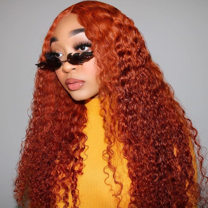 #350 Ginger Kinky Curly 5x5 13x4 Lace Front Human Hair Wigs For Black Women