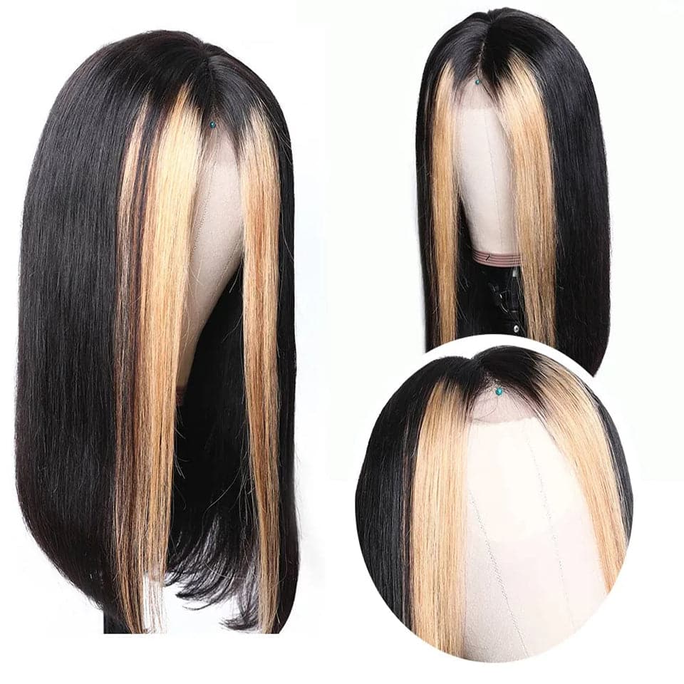 Honey Blonde Highlights Straight Short Bob 13x4 Lace Front Wig Natural Hairline