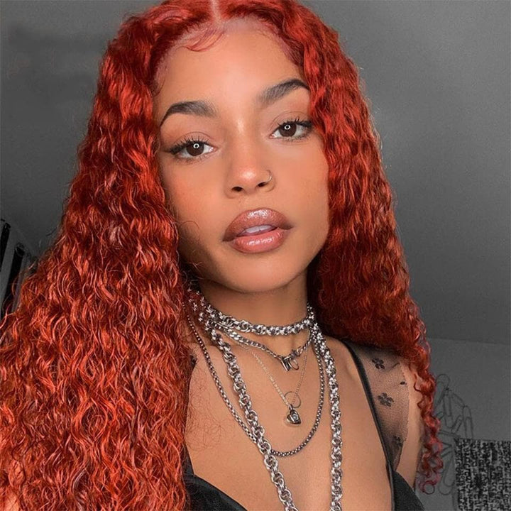 #350 Ginger 13x4 5x5 Lace frontal Water Wave Wigs with Baby Hair For Black Women
