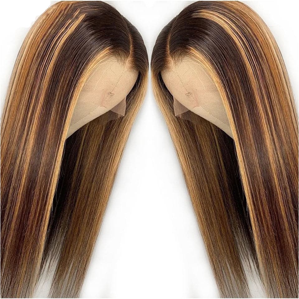 P4/27 Highlight Lace Frontal/Close Straight Wear &amp; Go Glueless Wig Cheveux humains pré-épilés 