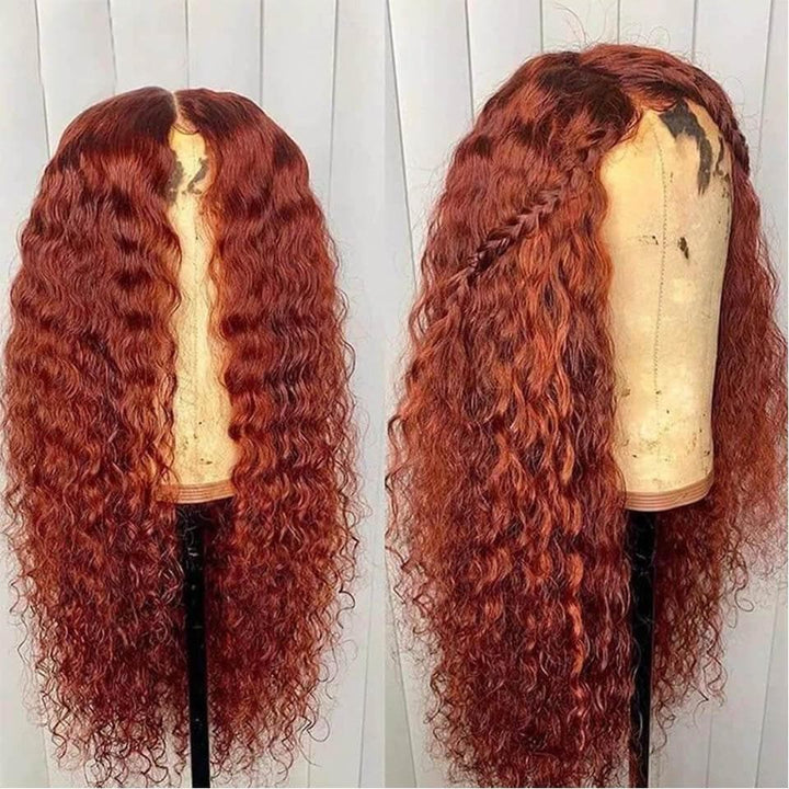 #350 Ginger Kinky Curly 5x5 13x4 Perucas de cabelo humano com frente de renda pré-arrancadas para mulheres negras 