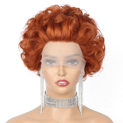 #350 Ginger 13x1 Lace Loose Curly Short Pixie Cut Bob Wigs For Women