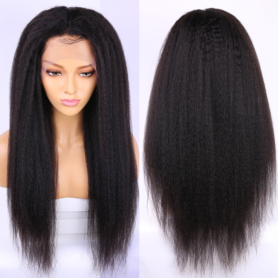 Kinky Straight Lace Front Wig pré-plumée pour femme Natural Hairline 