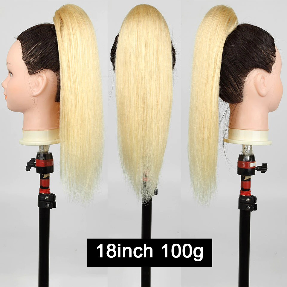 613 Extensions de cheveux humains en queue de cheval avec cordon de serrage blond 