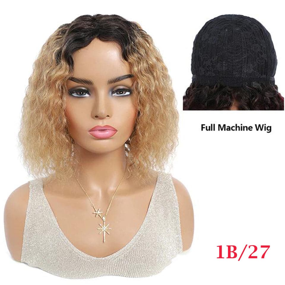 Water Wave Short Bob Brazilian Middle Part Full Machine Made None Lace Wigs For Black Women
