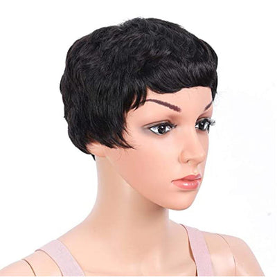 4 inch Short Human Hair Wigs Full Machine None Lace Slight Wavy Pixie Cut Wigs