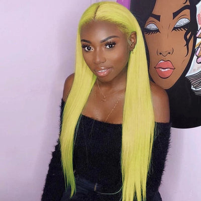 Green Straight HD Transparent Lace Front Human Hair Wigs Colored For Black Women Pre plucked