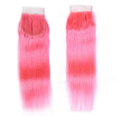 Light Pink Color Straight Hair 3 Bundles with 4x4 HD Lace Closure Human Hair Extensions