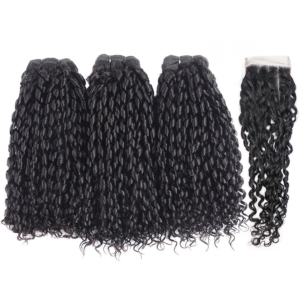 Pixie Curly 3 Bundles with 4x4 HD Lace Closure Indian Hair Extensation