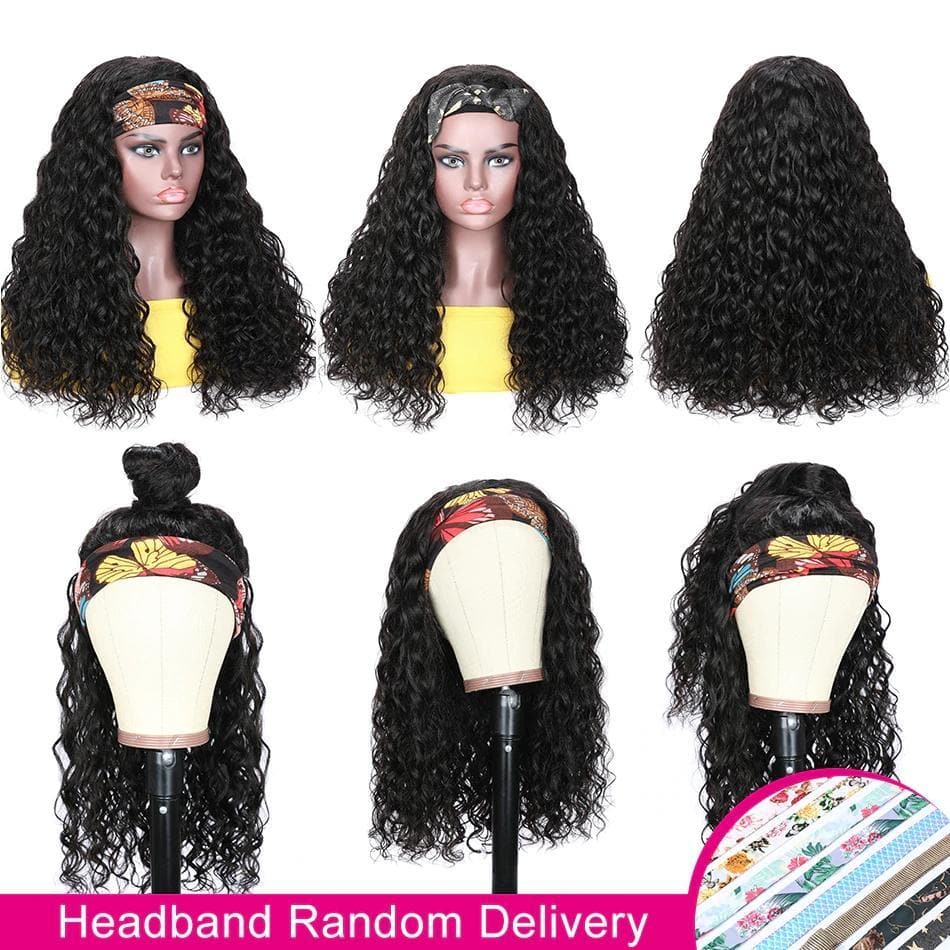 Peruca de cabelo humano Lumiere Water Wave Headband para mulheres negras 