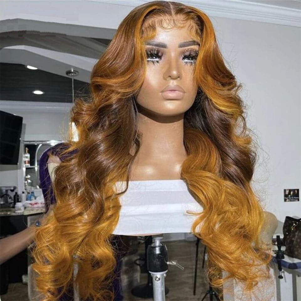 Ombre Honey Blonde Human Hair Body Wave 4x4/13x4 HD Lace Front Wigs ...