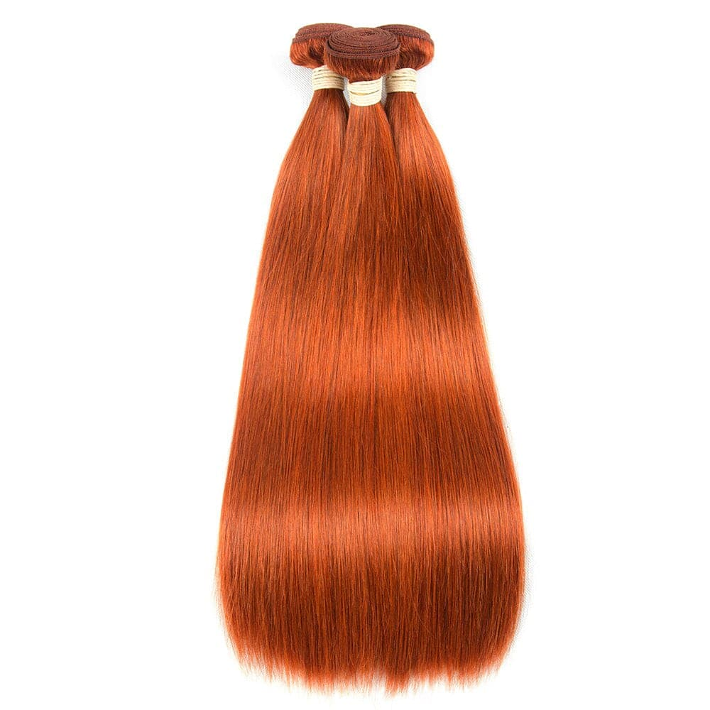 #350 Orange Ginger Bone Straight Human Hair 3 Bundle With 13x4 Frontal Colored Human Hair   Extensions(No Code Need)