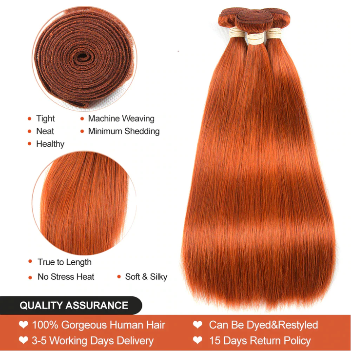 Ginger 350 Straight 4 Bundles avec cheveux péruviens frontaux en dentelle 13 * 4 
