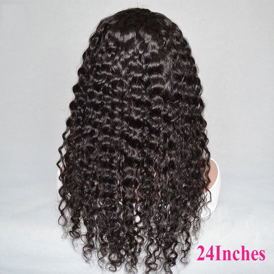 Deep Wave Full Machine Made Aucune perruques de cheveux humains en dentelle avec une frange 8-24 pouces de cheveux humains 