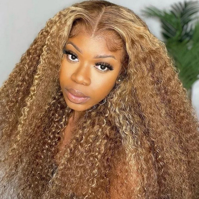 P4/27 Highlight Wig Human Hair Ombre Lace Front Wig Curly Human Hair Wigs Honey Blonde Colored HD Kinky Curly Frontal Wigs