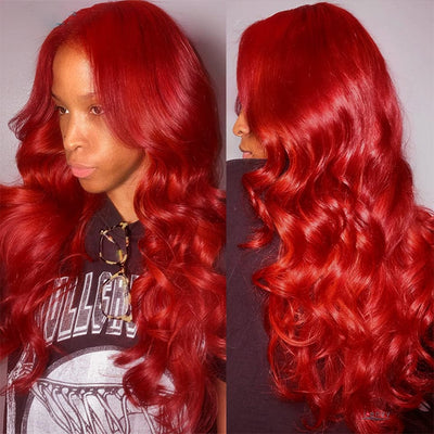 Flag Red Lace Front Body Wave Human Hair Wigs With Baby Hair For Black Women