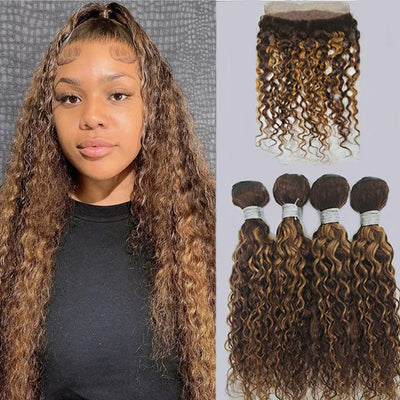 Highlight P4/30 Water Wave 4 Bundles With 13x4 Transparent Lace Frontal