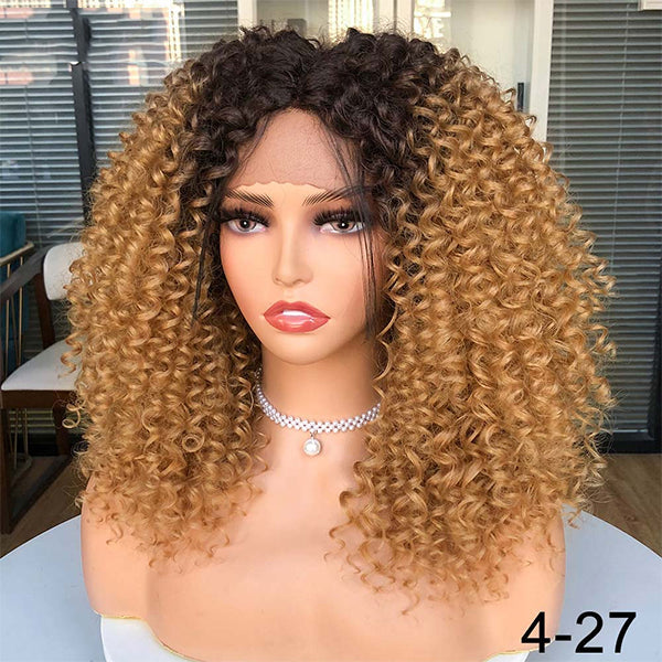 1B/27 Honey Blonde Bouncy Curly Short Bob 13x1x4 T Part Lace Front Wigs for Women 180% Density