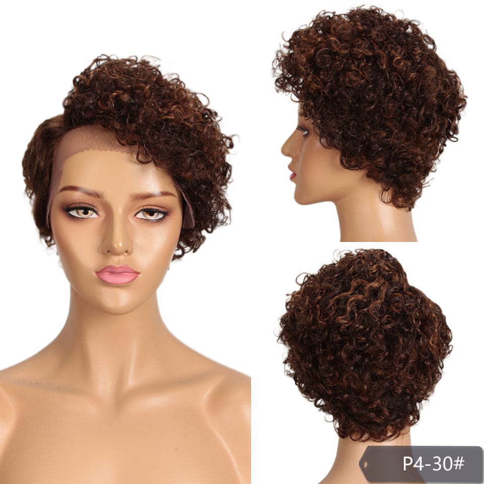 Curly Hair Ombre Colored T/27 Short Pixie Cut Wig or Black Women 13x4x1 Side Part Wigs