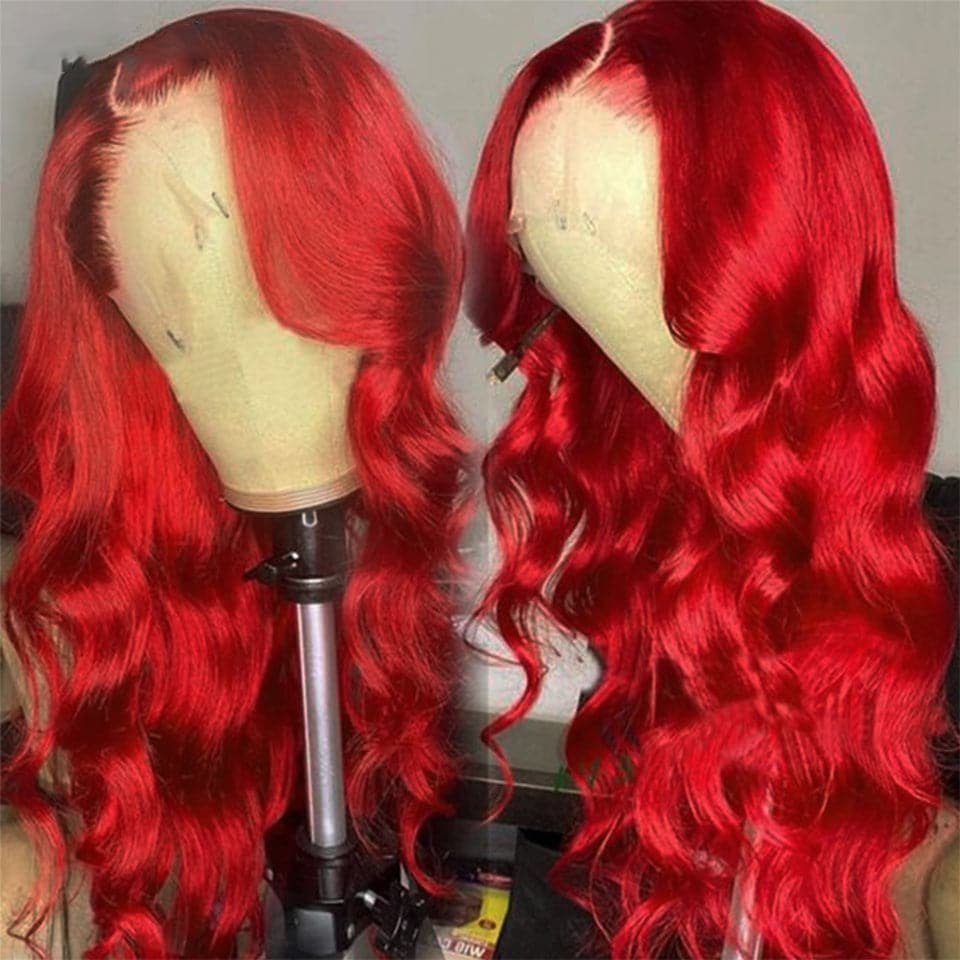 Perucas de cabelo humano com onda frontal de renda vermelha bandeira com cabelo de bebê para mulheres negras 