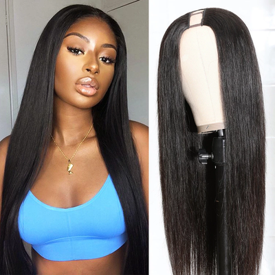 Straight U Part Glueless Human Hair Wig For Black Women
