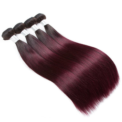 lumiere 1B/99J Ombre Straight Hair 4 Bundles With 4x4 Lace Closure Pre Colored human hair - Lumiere hair