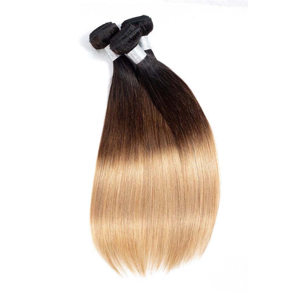 Lumiere hair Ombre 1B/27 Straight Hair 3 Bundles With Closure 4x4 pre-Colored 100% virgin human hair - Lumiere hair
