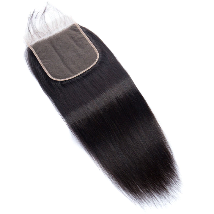 Cheveux raides 4 faisceaux avec 4*4 fermeture à lacet brésilien dentelle transparente de cheveux humains 