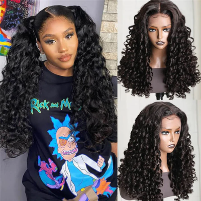150% 180% Density Glueless bouncy Curly Lace Frontal Ready to Wear Virgin Human Hair Wigs