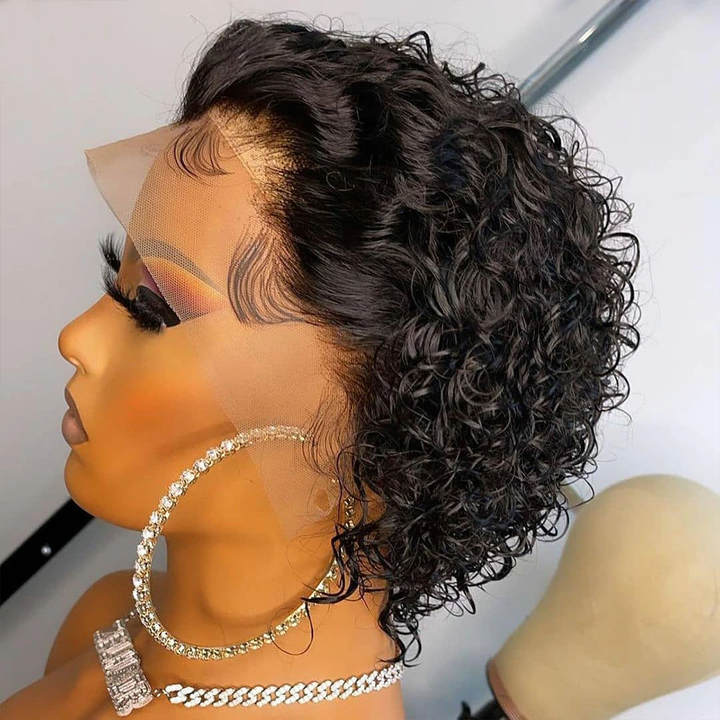 Naturel noir 13 × 1 dentelle courte bouclée Bob Pixie Cut perruques de cheveux humains pour les femmes noires 