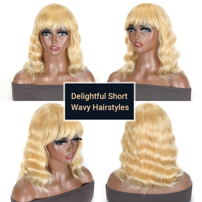 613 Blonde Body Wave Bob Full Machine Made None Lace Wigs For Women 10-16 Inches