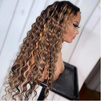 Glueless Highlight Color P4/30 Deep Wave lace front Wig Pre Plucked With Baby Hair