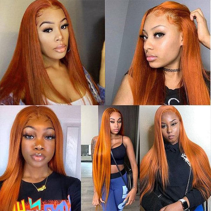 Straight Orange Ginger Wig 4x4/13x4 Lace Front Wig Preplucked 150%/180% Density